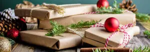 Stack of wrapped Christmas presents