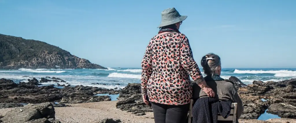 Two senior women at beach