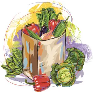 Groceries in a paper bag
