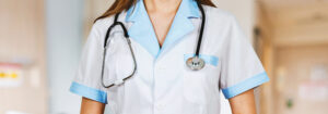 Nurse with stethoscope around neck